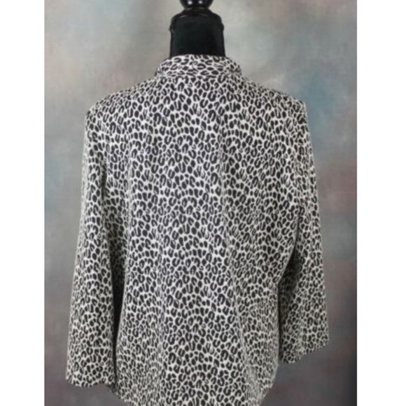 Notations Tan Black Leopard Print Open Front Waterfall Jacket Sz 2X Lined Padded - Picture 10 of 16